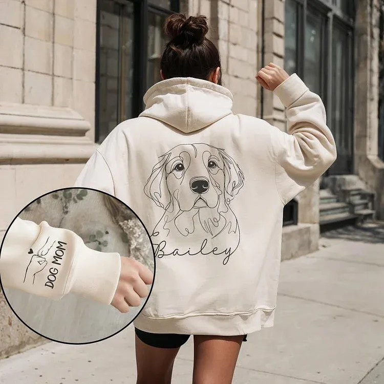 Custom Pet Line Art Hoodie/Sweatshirt/T-Shirt – Personalized Pet Portrait with Cute Sleeve Print