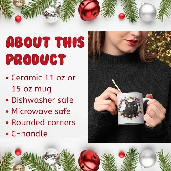 Custom Sketched Pet Mug - Custom Pet Portrait Mug, Pet Illustration, Christmas Mug, Holiday Mug