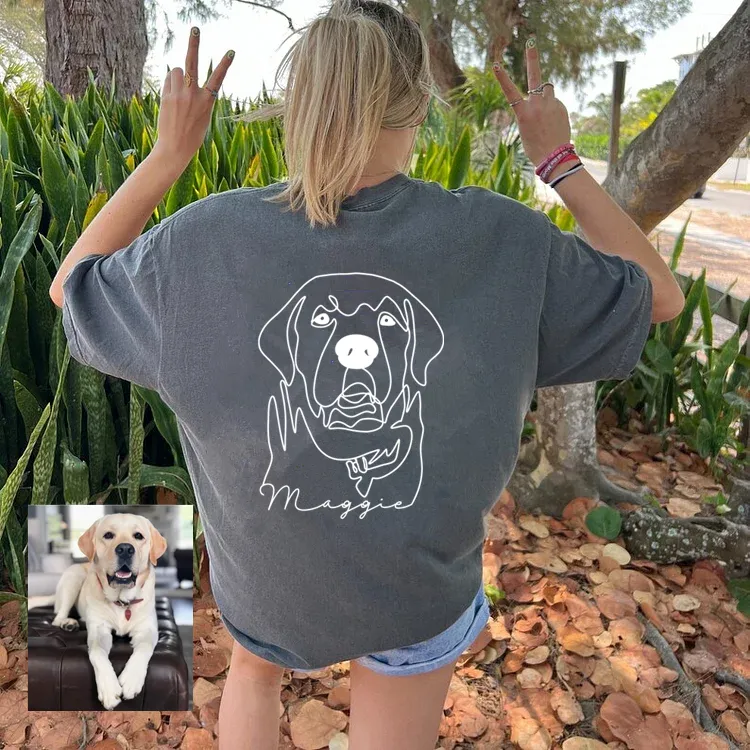 Custom Pet Line Art Hoodie/Sweatshirt/T-Shirt – Personalized Pet Portrait with Cute Sleeve Print