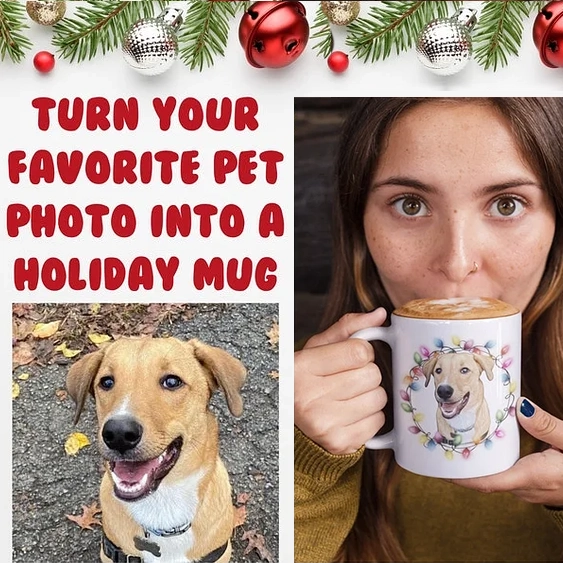 Custom Sketched Pet Mug - Custom Pet Portrait Mug, Pet Illustration, Christmas Mug, Holiday Mug
