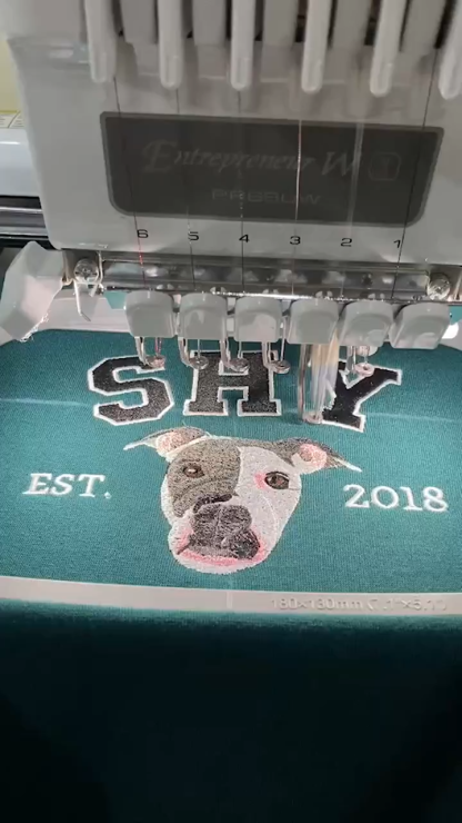 Custom Embroidered Sweatshirt with "Shy" Pet Portrait
