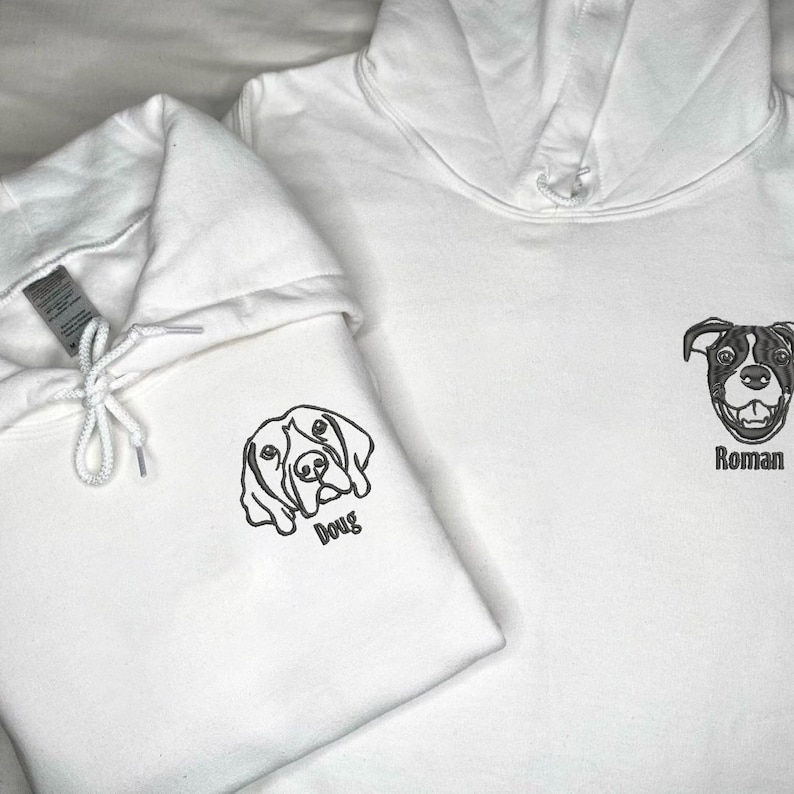 Custom Dog Embroidered Hoodie, Outline Pet Portrait Embroidered Hoodie Sweatshirt-Artloverhouse