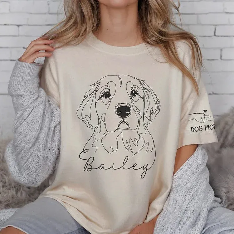 Custom Pet Line Art Hoodie/Sweatshirt/T-Shirt – Personalized Pet Portrait with Cute Sleeve Print