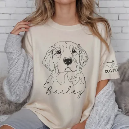 Custom Pet Line Art Hoodie/Sweatshirt/T-Shirt – Personalized Pet Portrait with Cute Sleeve Print