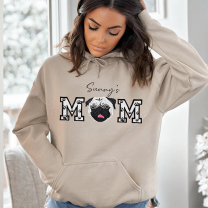 Custom Pet Portrait Embroidered Sweatshirt Dog Mom/Dog Dad Hoodie with Pet Name
