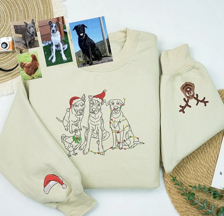 Christmas Custom Embroidered Portrait From Dog Photo Shirt Hoodie Sweatshirt