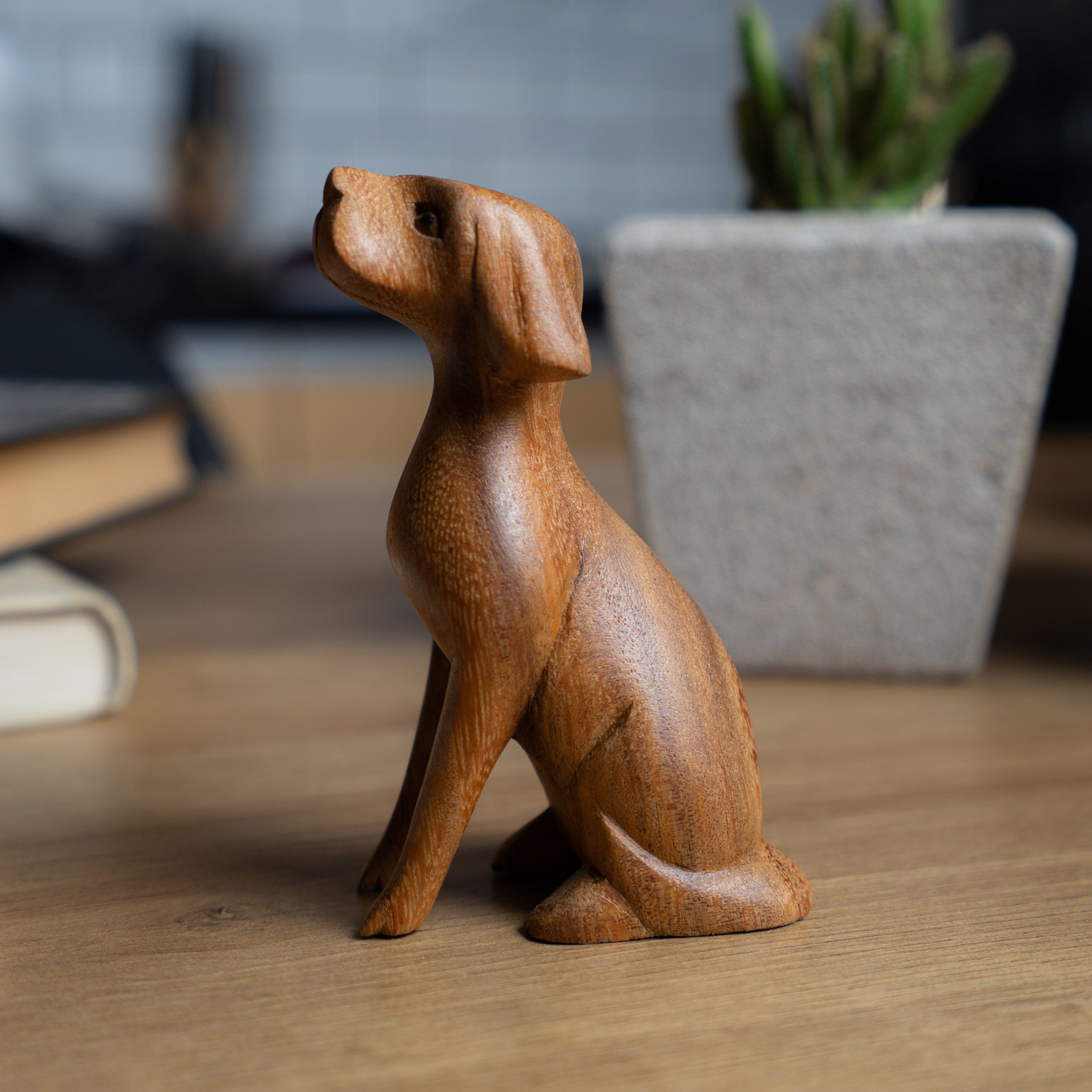 Custom dog sitting and standing wooden statue, handmade home decorations