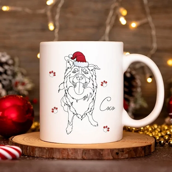Custom Christmas Pet Line Drawing Mug, Sketch Dog Line Drawings, Custom Cat Mug