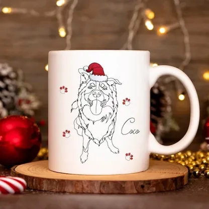 Custom Christmas Pet Line Drawing Mug, Sketch Dog Line Drawings, Custom Cat Mug