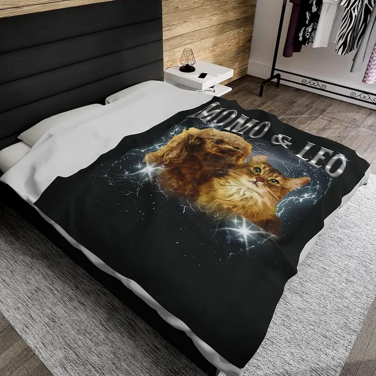 Custom Bootleg Blanket, Vintage Christmas Personalized Dog Retro 90's Xmas Blanket