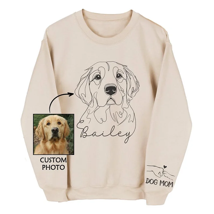 Custom Pet Line Art Hoodie/Sweatshirt/T-Shirt – Personalized Pet Portrait with Cute Sleeve Print