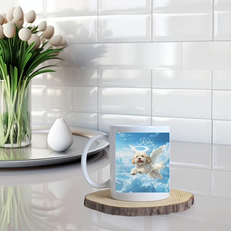 Custom Pet Mug Angel Wings and Halo Using Pet Photo Name Personalized Pet Memorial Gift Coffee Cup