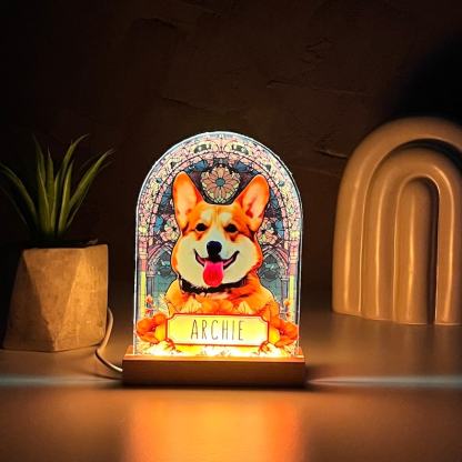Pet Memorial Custom Acrylic Stained Glass Night Light, Personalized Bedroom LED Decor Sign