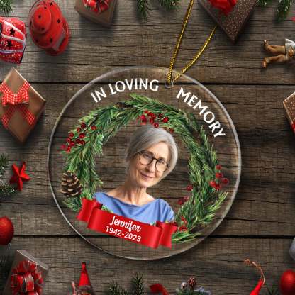 Custom Photo In Loving Memory - Christmas, Memorial Gift, Personalized Circle Acrylic Ornament