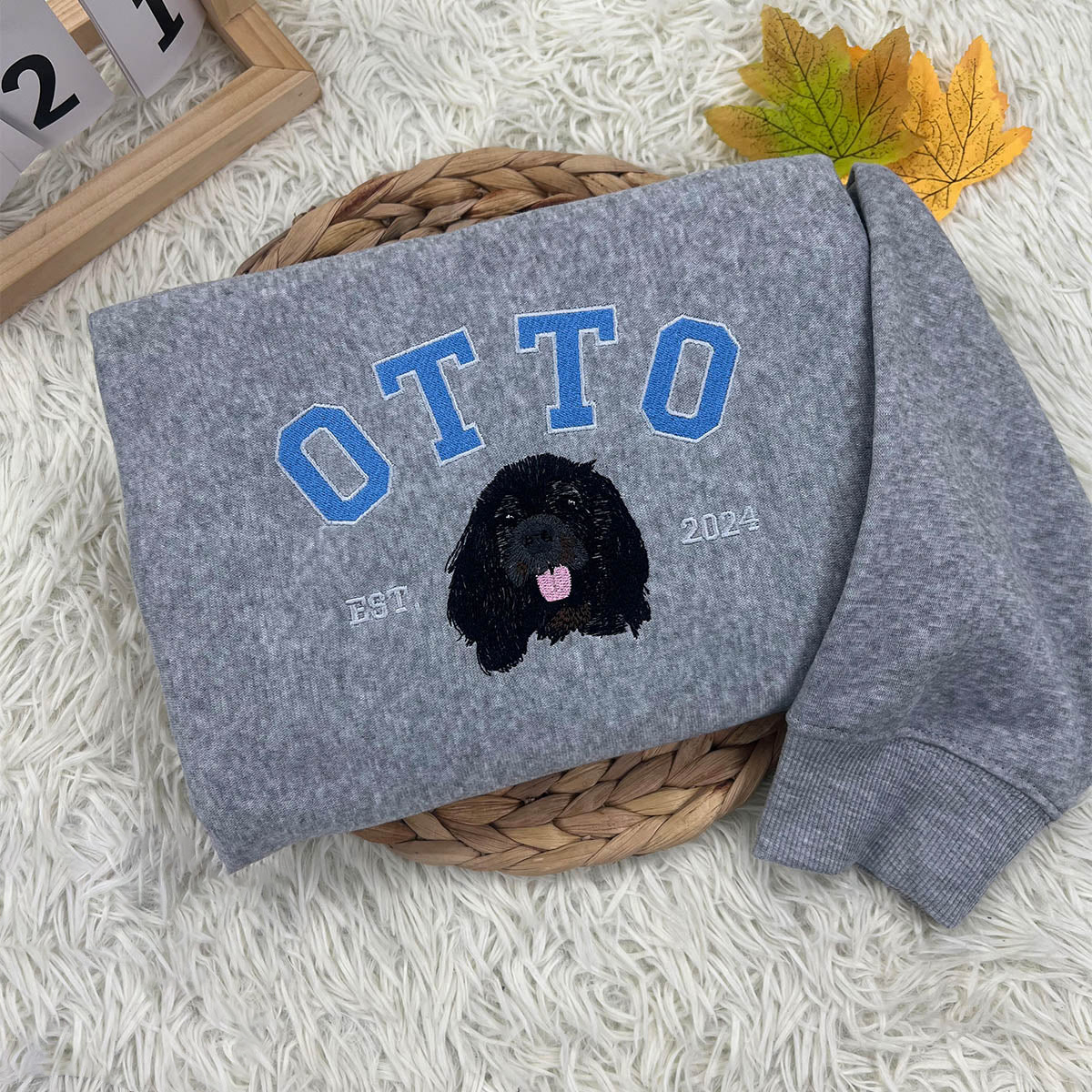 Custom Embroidered Sweatshirt with "OTTO" Pet Portrait