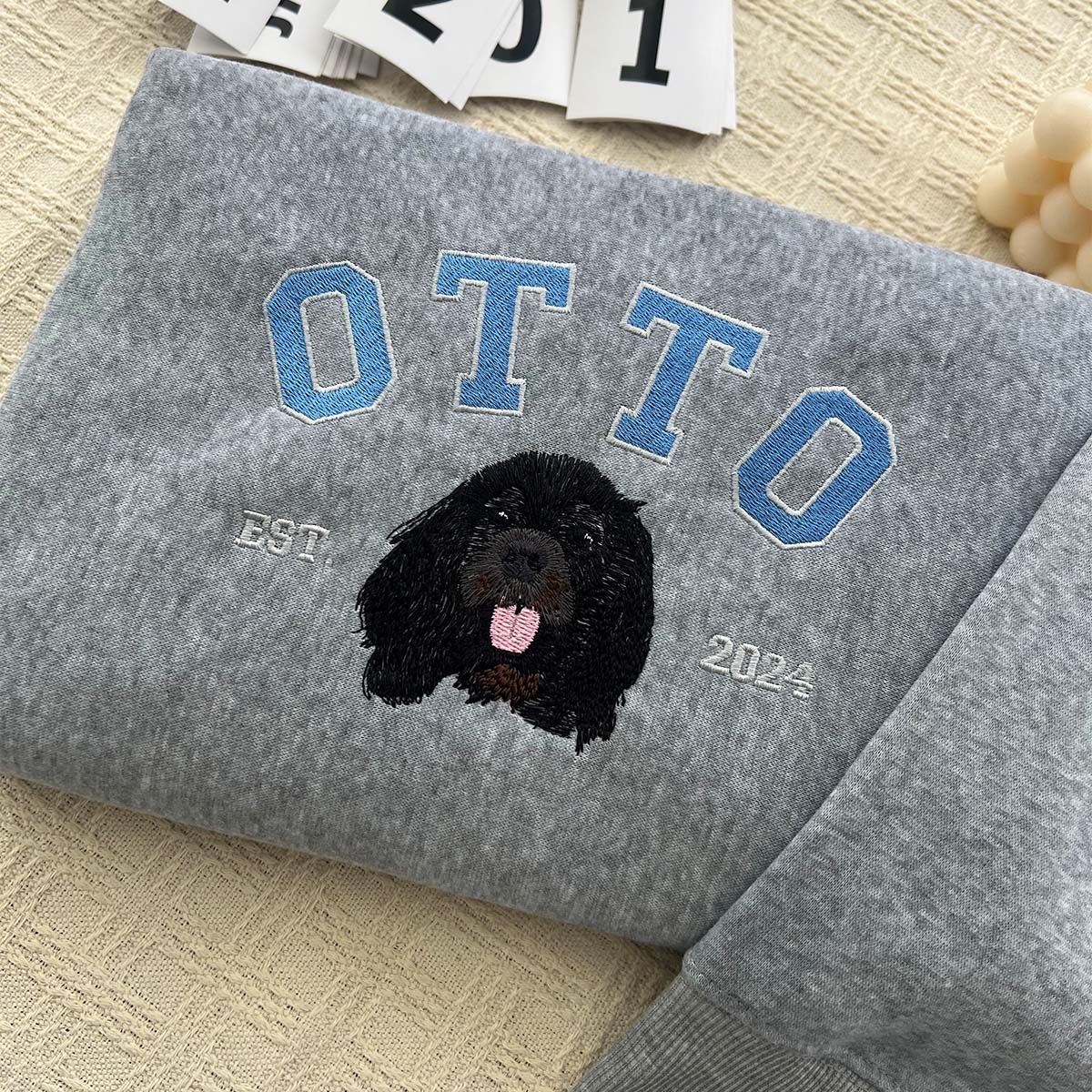 Custom Embroidered Sweatshirt with "OTTO" Pet Portrait