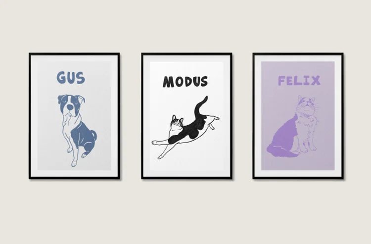 Custom Pet Portrait Art Print Canvas Personalized Dog Wall Art
