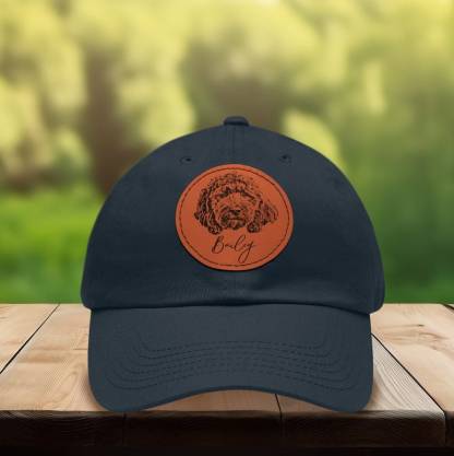 Custom Pet Dad Hat, Leather Patch Hat, Personalized Dog Portrait Unisex Dog Hat