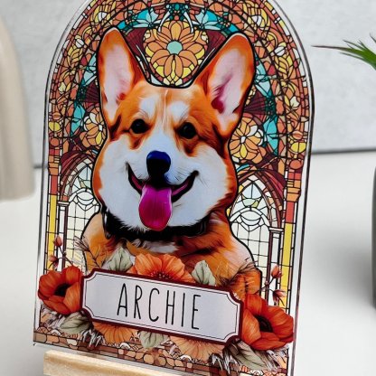Pet Memorial Custom Acrylic Stained Glass Night Light, Personalized Bedroom LED Decor Sign