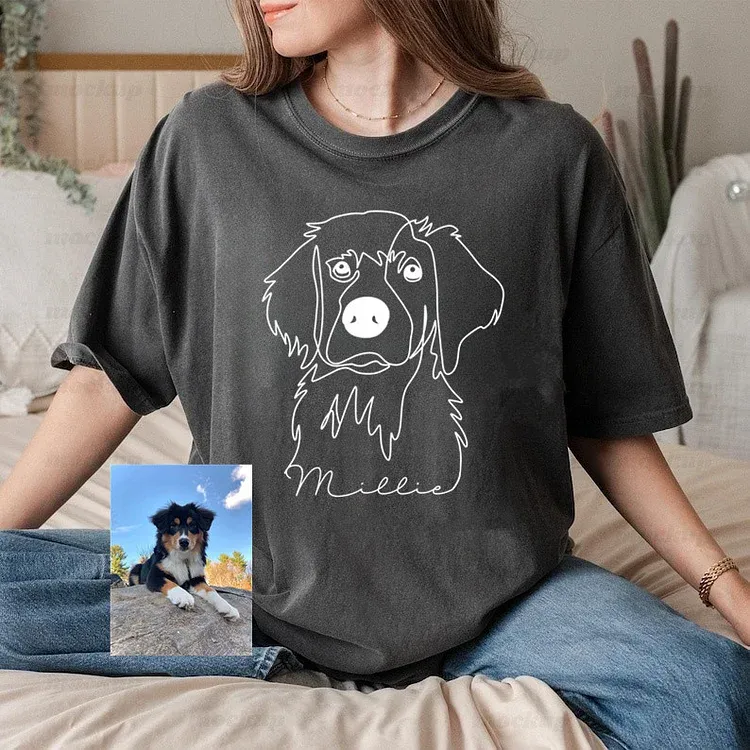 Custom Pet Line Art Hoodie/Sweatshirt/T-Shirt – Personalized Pet Portrait with Cute Sleeve Print