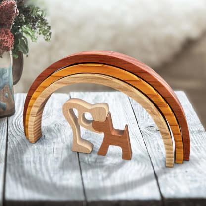 I'll Meet You At The Rainbow Bridge - Wooden Pet Carvings, Wood Sculpture Table Ornaments, Gift For Pet Owners, Pet Lovers-Artloverhouse