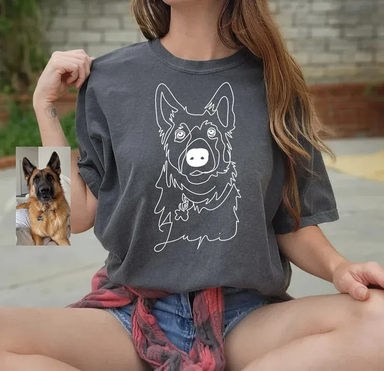 Custom Pet Line Art Hoodie/Sweatshirt/T-Shirt – Personalized Pet Portrait with Cute Sleeve Print