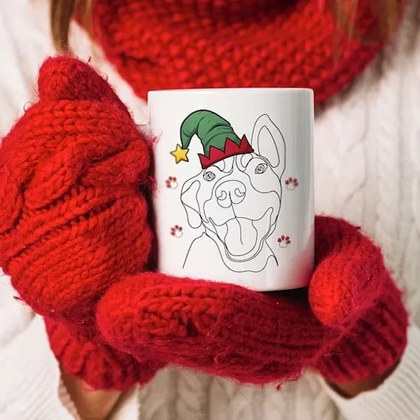Custom Christmas Pet Line Drawing Mug, Sketch Dog Line Drawings, Custom Cat Mug