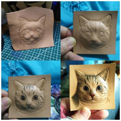 Custom Oval Design 3D Leather Carving&Painting Pet Engraving Keychain, Memorial Personalized Gift 