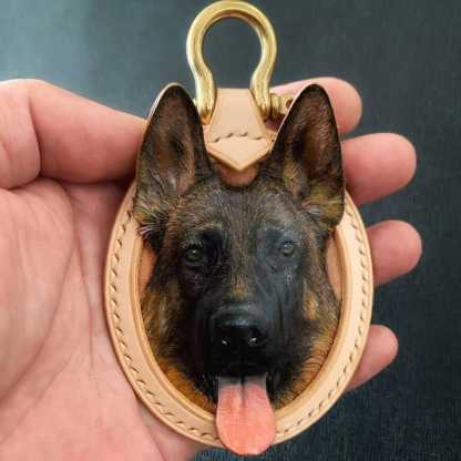 Custom Oval Design 3D Leather Carving&Painting Pet Engraving Keychain, Memorial Personalized Gift 