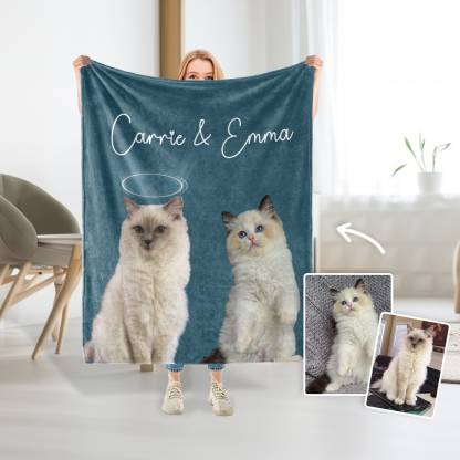 Custom Pet Print Fleece Sherpa Blanket Upload Multiple Pets