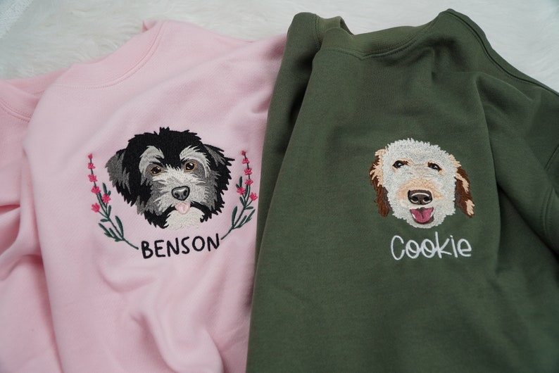 Custom Dog Portrait Embroidered Sweatshirt, Personalized Pet Face and Pet Name Sweatshirt