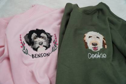 Custom Dog Portrait Embroidered Sweatshirt, Personalized Pet Face and Pet Name Sweatshirt
