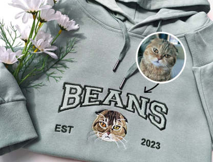Custom Cat Hoodie Embroidered Cat Name, Personalized Pet Face Sweatshirt from Your Photo