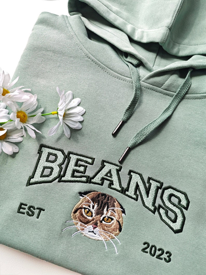 Custom Cat Hoodie Embroidered Cat Name, Personalized Pet Face Sweatshirt from Your Photo