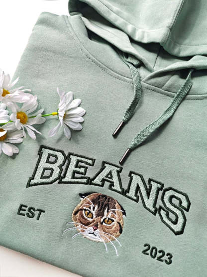 Custom Cat Hoodie Embroidered Cat Name, Personalized Pet Face Sweatshirt from Your Photo