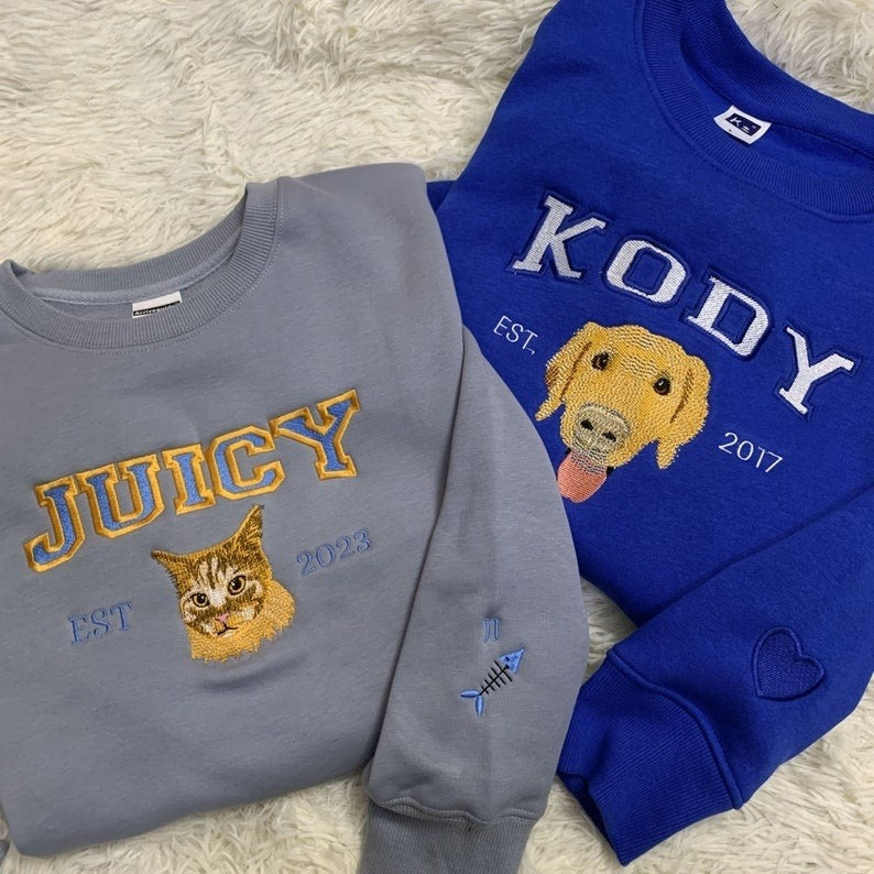 Custom Cat Hoodie Embroidered Cat Name, Personalized Pet Face Sweatshirt from Your Photo