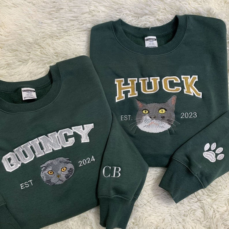 Custom Cat Hoodie Embroidered Cat Name, Personalized Pet Face Sweatshirt from Your Photo