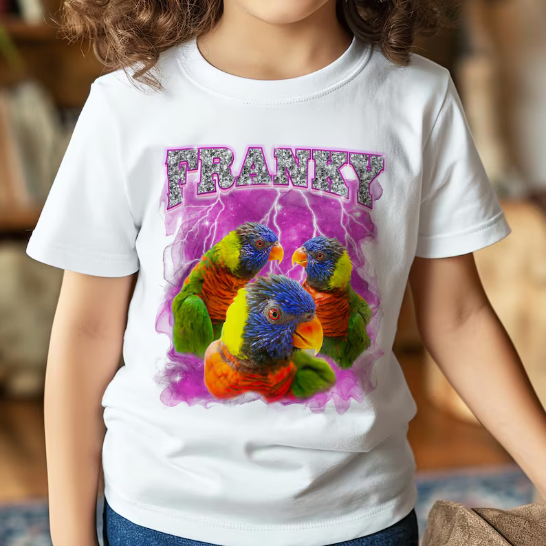 Personalized Cotton Pet T-Shirt, Retro 90's Style, Cat & Dog Tee, Gift for Mum & Kids