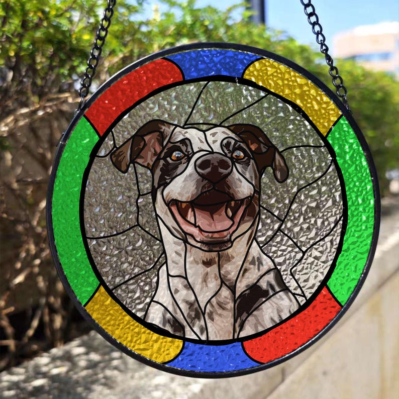 Custom Dog Portrait from Photo Custom Dog Suncatcher Stained Glass Unique Personalized Gift for Pet Lovers