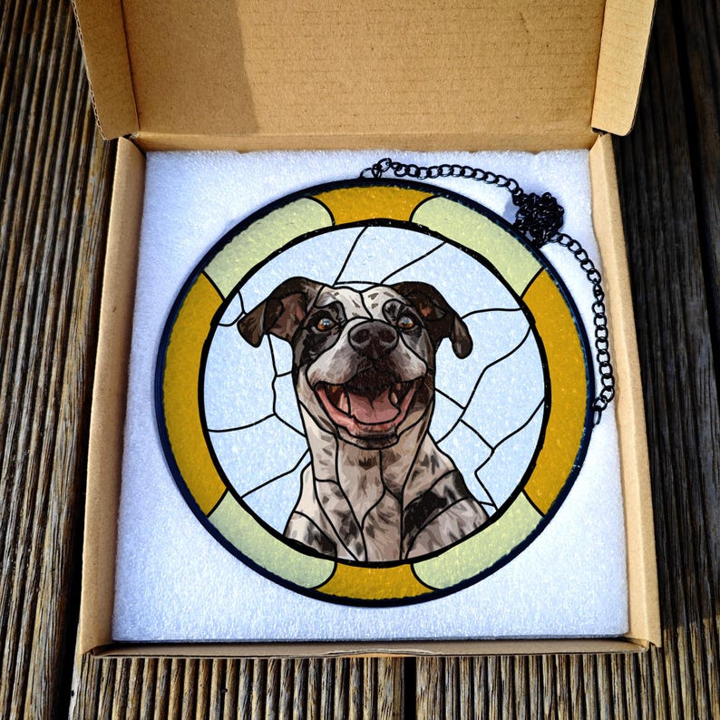 Custom Dog Portrait from Photo Custom Dog Suncatcher Stained Glass Unique Personalized Gift for Pet Lovers
