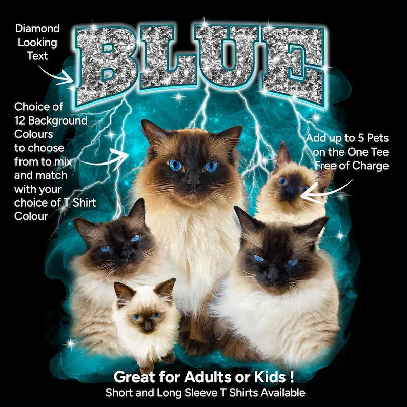 Personalized Cotton Pet T-Shirt, Retro 90's Style, Cat & Dog Tee, Gift for Mum & Kids