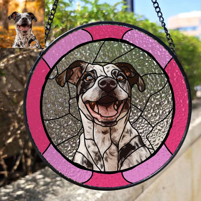 Custom Dog Portrait from Photo Custom Dog Suncatcher Stained Glass Unique Personalized Gift for Pet Lovers