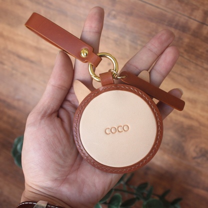Custom Oval Design 3D Leather Carving&Painting Pet Engraving Keychain, Memorial Personalized Gift 
