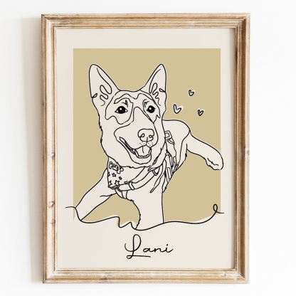 Custom Dog Line Art Portrait, Personalized Pet Canvas Wall Art