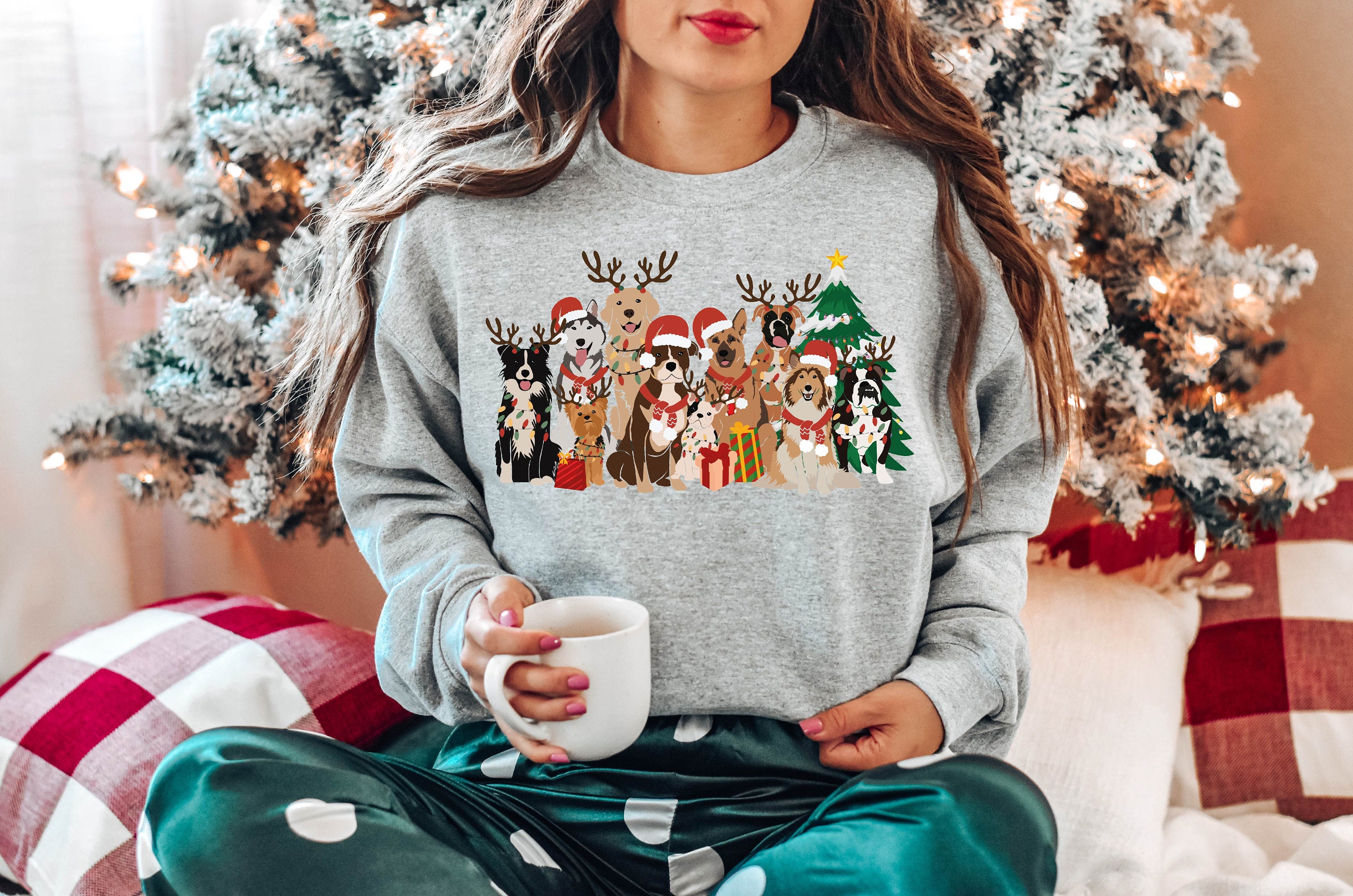 Christmas Dogs Sweatshirt Dog Lover Sweater Holiday Sweater Christmas Shirt