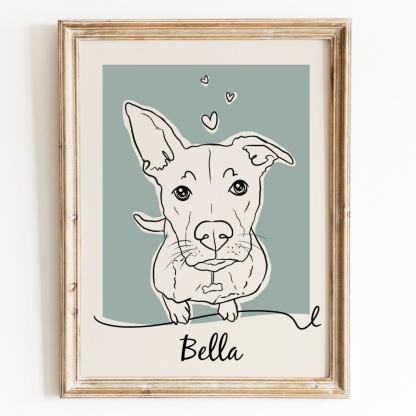 Custom Dog Line Art Portrait, Personalized Pet Canvas Wall Art