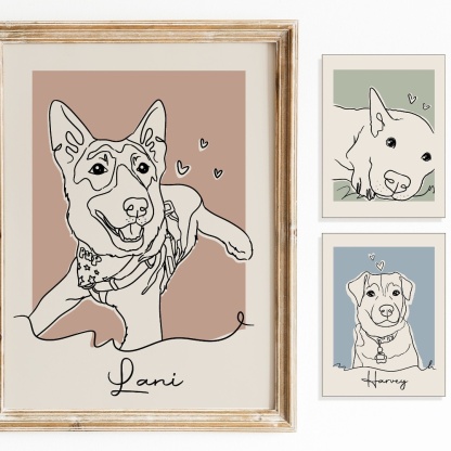 Custom Dog Line Art Portrait, Personalized Pet Canvas Wall Art
