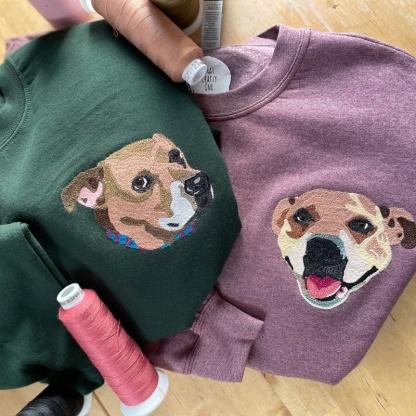 Handmade Handcranked Chainstitch Embroidered Custom Pet Portrait Sweatshirt