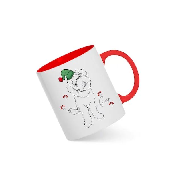 Custom Christmas Pet Line Drawing Mug, Sketch Dog Line Drawings, Custom Cat Mug