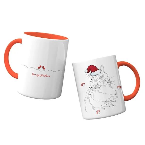 Custom Christmas Pet Line Drawing Mug, Sketch Dog Line Drawings, Custom Cat Mug